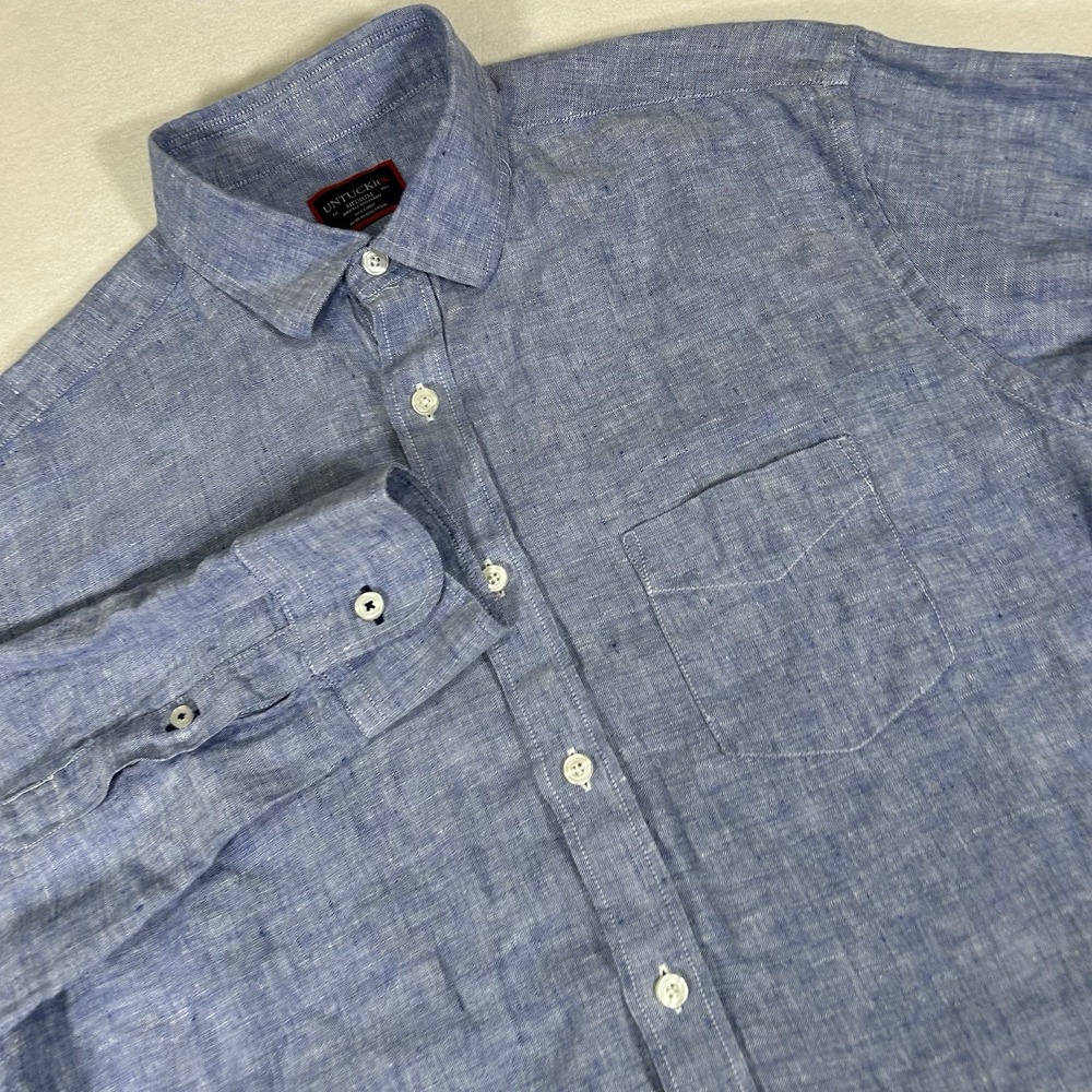 UNTUCKit Mens Medium Blue 100% Linen‎ Long Sleeve Button Up Shirt